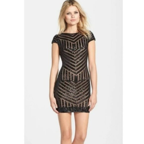 Dress The Population Tabitha Black Sequin Cocktail Party Mini Dress Size S - Picture 1 of 13